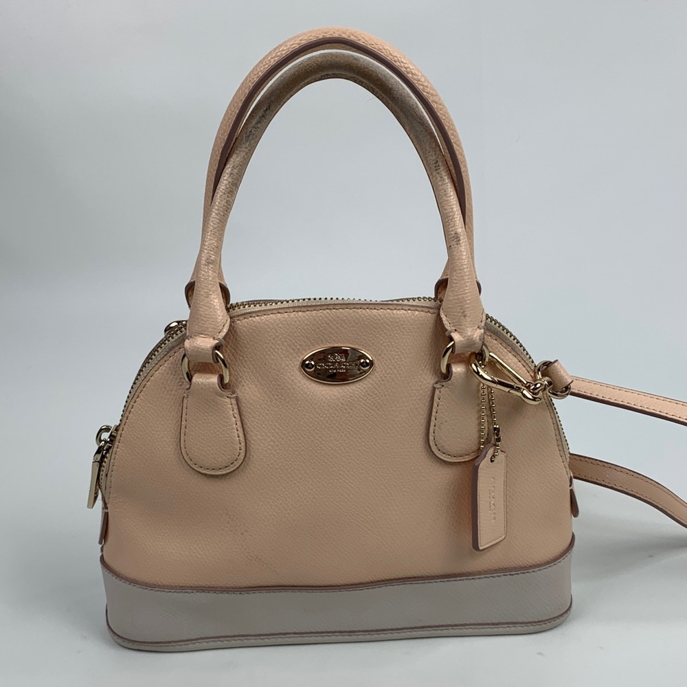 Coach Dome Peach Creme gray Gold Leather Satchel Crossbody Zip close Lined